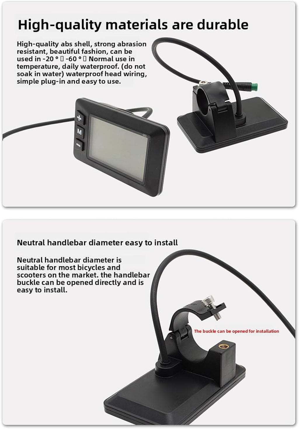 Electric Bike LCD Display, 5 Pin Electric LCD Display Meter Speedometer with Waterproof Connector, Ebike LCD Display Control Panel Screen, E Bike Scooter Parts