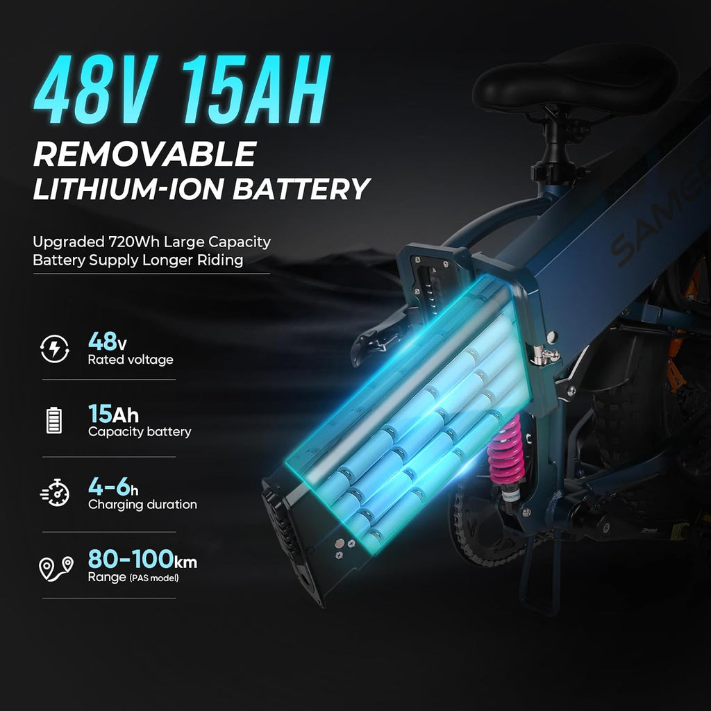 Electric Bike for Adults, Removable 48V 15AH Battery, E-Bike Range 45-100 KM, 20"*4.0 Fat Tire Folding Mountain Bikes with 7 Speeds, 20 Inch Electric Bicycle