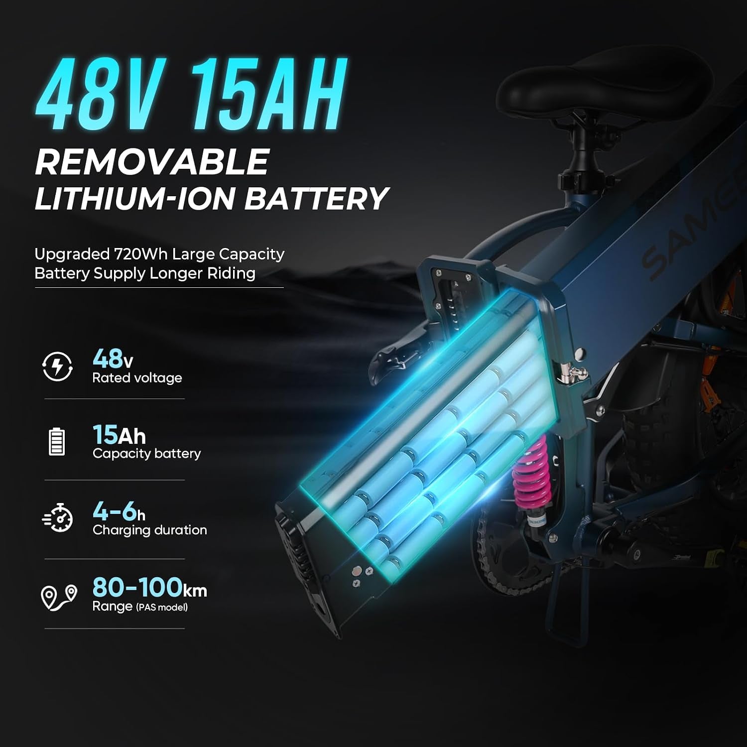 Electric Bike for Adults, Removable 48V 15AH Battery, E-Bike Range 45-100 KM, 20"*4.0 Fat Tire Folding Mountain Bikes with 7 Speeds, 20 Inch Electric Bicycle