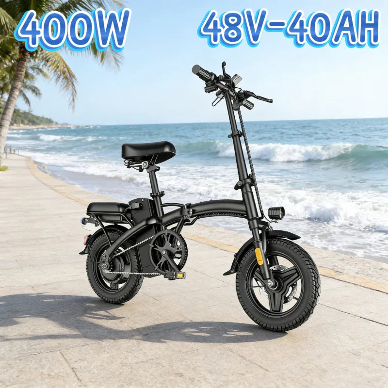 2026 Small E-Bike, 14-Inch 400W 48V 40AH Lithium Battery Adult Electric Bike, High Carbon Steel Frame Foldable Electric Bicycle