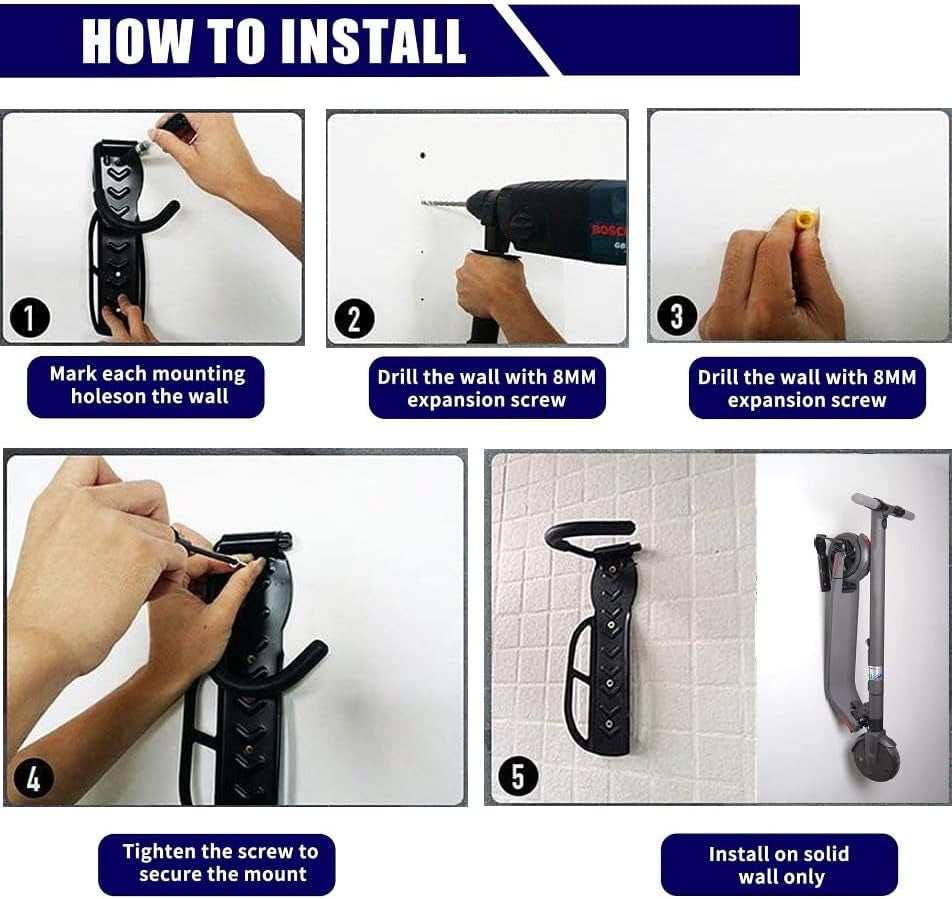 Eletric Scooter Rack Wall Mount,Scooter Hangers for Indoor,Garage,Shed, Vertical Hook Holder for Bike,Electric Scooter,Kid Scooter, Heavy Duty Holds up to 60 Lbs