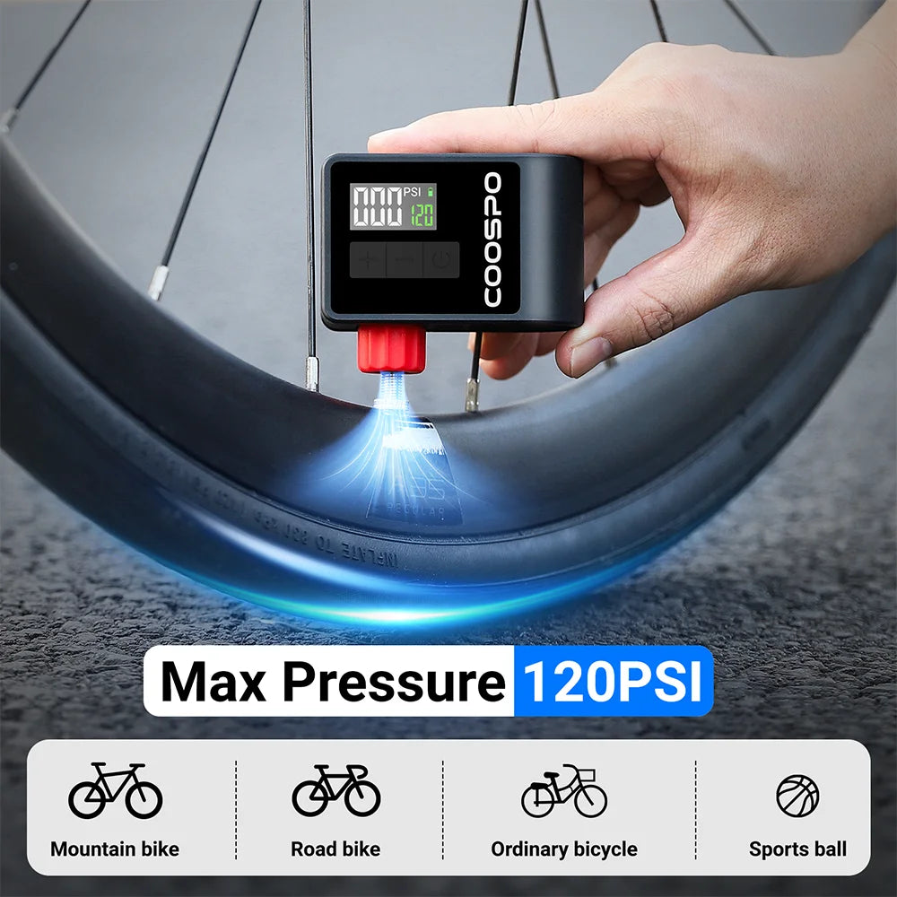 Mini Electric Air Pump Portable Digital Inflator 120PSI 500Mah MTB Road Bike Accessories for Bike Schrader Presta Tires