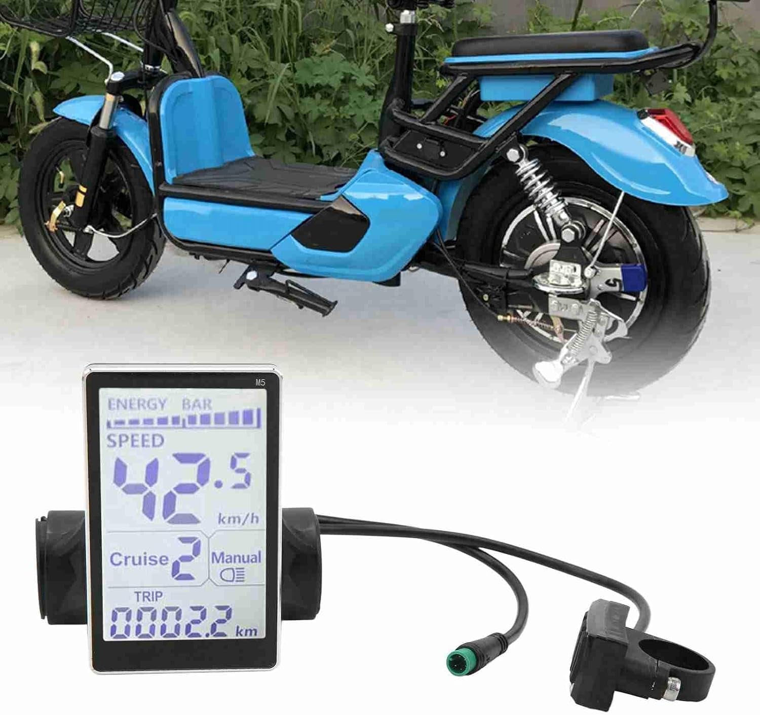 Electric Cycle LCD Display, 24V 36V 48V 60V Universal E Scooter M5 E Bike Display Meter Control Panel Waterproof 5 Pin Electric Scooter Panel Screen for 31.8 22.2Mm Electric Bike