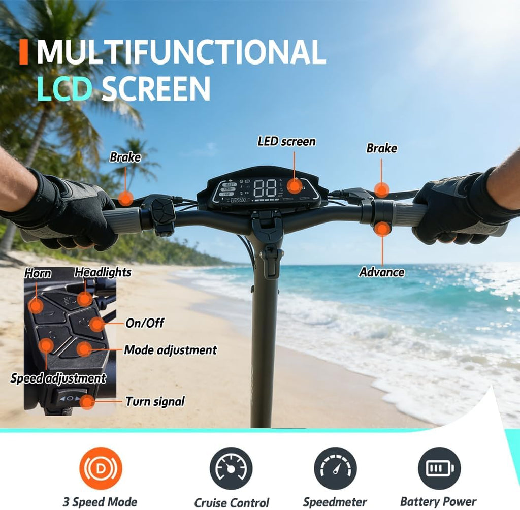 11" Pneumatic Tire Off-Road Scooter, Dual Suspension, Dual Disc Brake, LCD Display, 3 Speed Modes, 120KG Load, UL2272 Certified