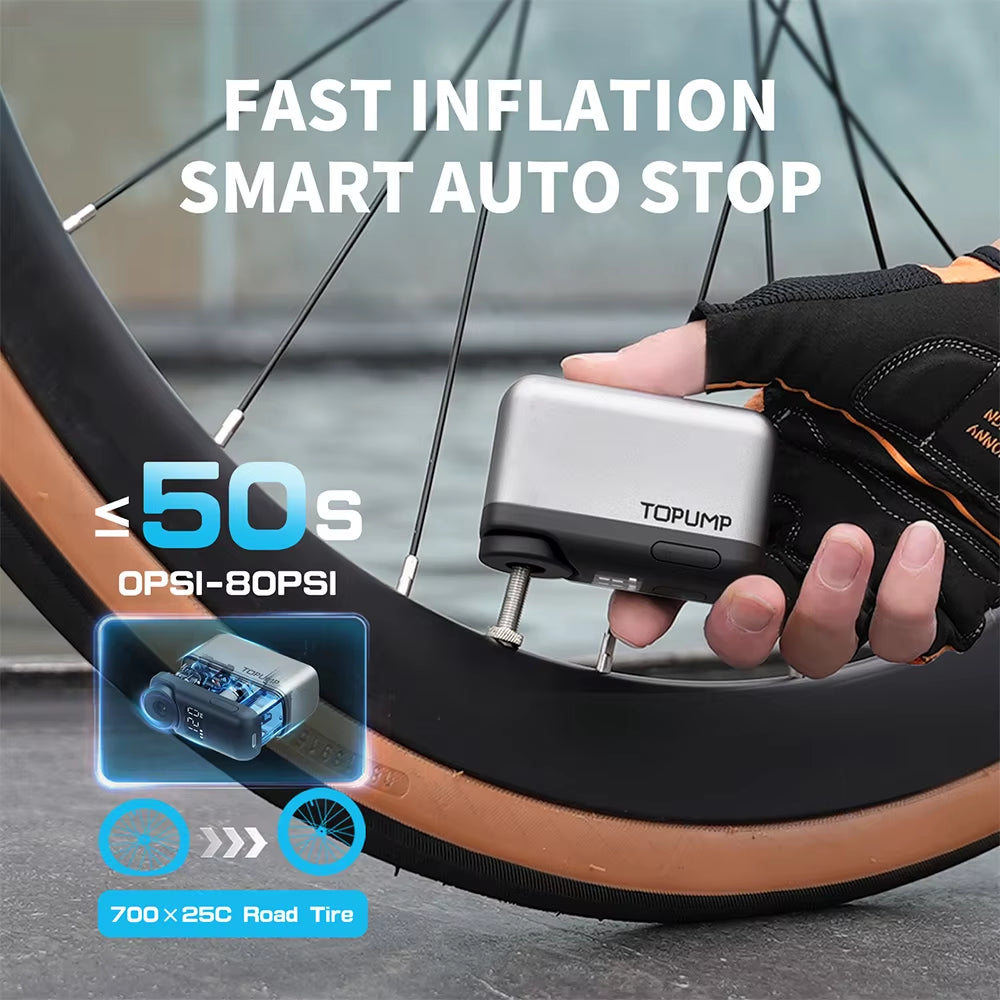 TB2 PRO Mini Portable Electric Pump for Bike Cordless Tire Inflator 120PSI Max 450Mah Battery with Screen Fast Charging