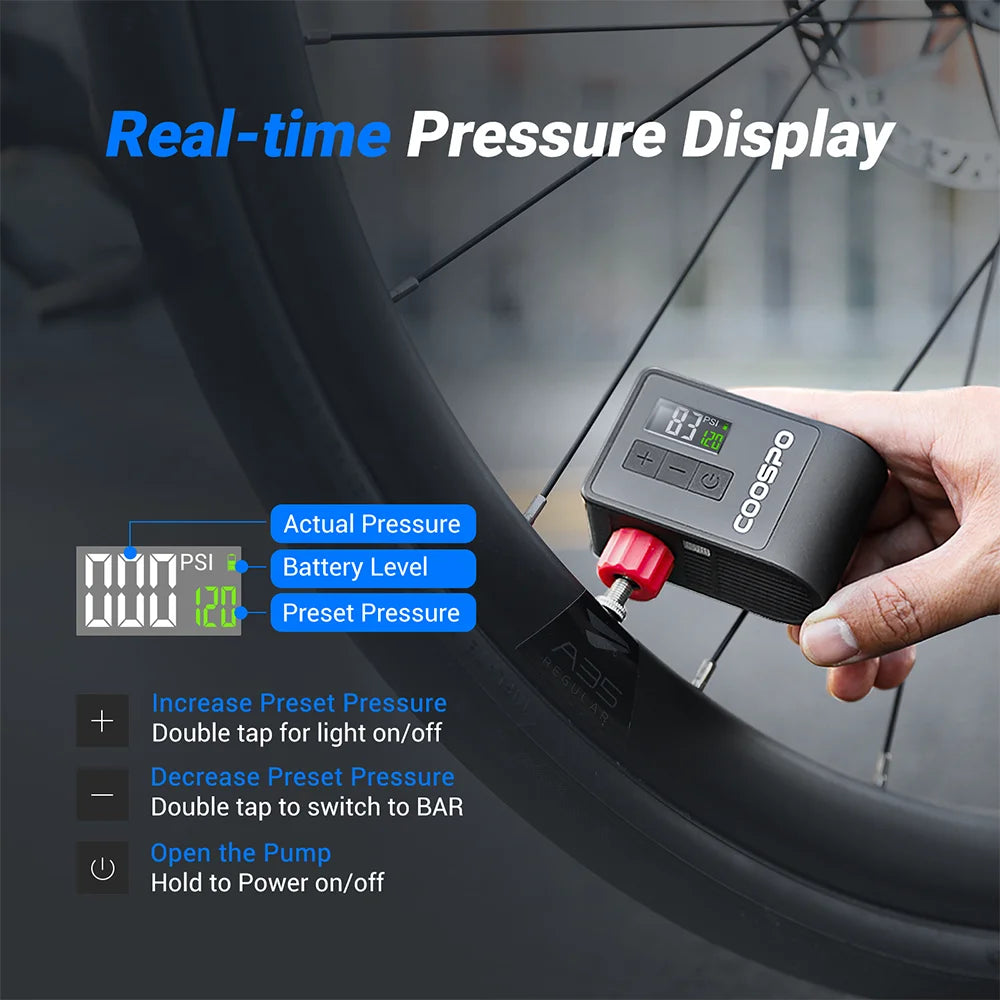 Mini Electric Air Pump Portable Digital Inflator 120PSI 500Mah MTB Road Bike Accessories for Bike Schrader Presta Tires