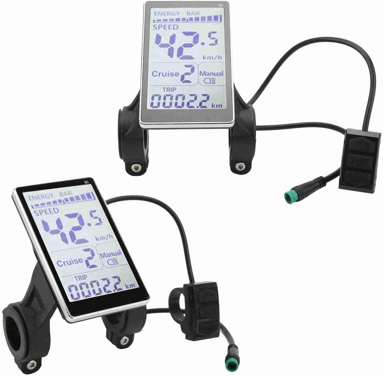 Electric Cycle LCD Display, 24V 36V 48V 60V Universal E Scooter M5 E Bike Display Meter Control Panel Waterproof 5 Pin Electric Scooter Panel Screen for 31.8 22.2Mm Electric Bike