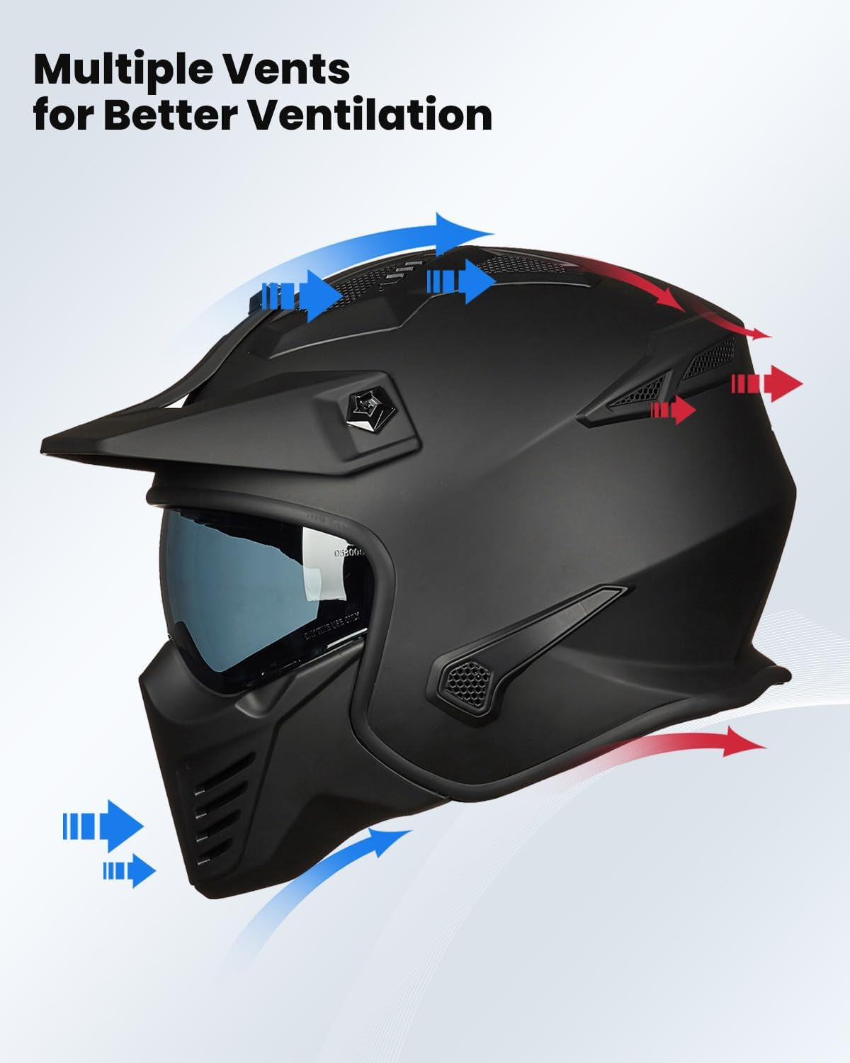 Open Face Motorcycle 3/4 Half Helmet for Moped ATV UTV Cruiser Scooter Dirt Bike Motocross DOT ECE Model 726X