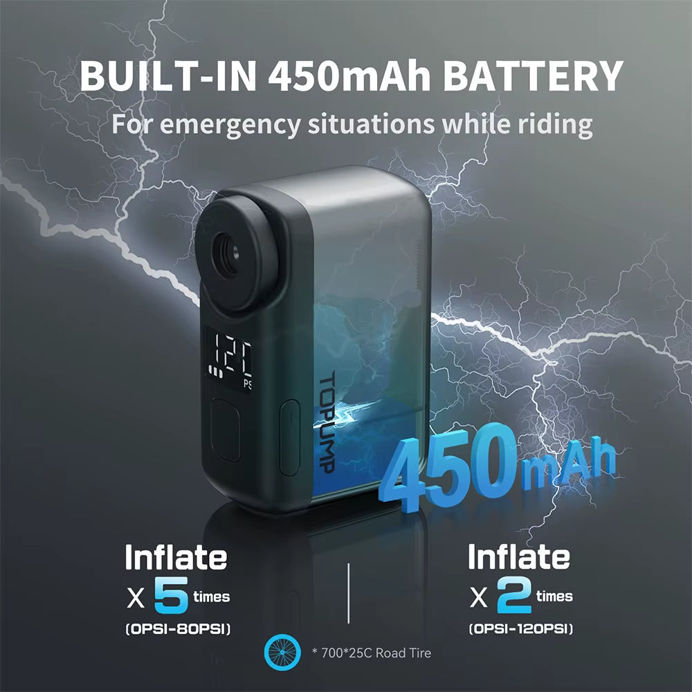 TB2 PRO Mini Portable Electric Pump for Bike Cordless Tire Inflator 120PSI Max 450Mah Battery with Screen Fast Charging