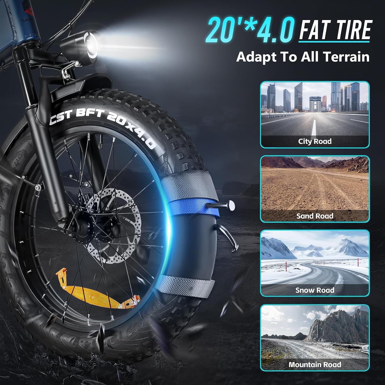Electric Bike for Adults, Removable 48V 15AH Battery, E-Bike Range 45-100 KM, 20"*4.0 Fat Tire Folding Mountain Bikes with 7 Speeds, 20 Inch Electric Bicycle