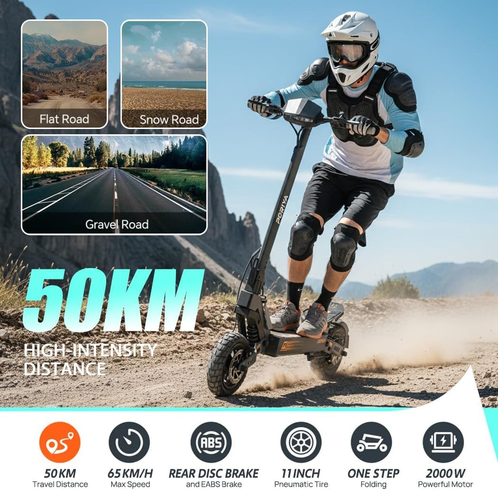 11" Pneumatic Tire Off-Road Scooter, Dual Suspension, Dual Disc Brake, LCD Display, 3 Speed Modes, 120KG Load, UL2272 Certified