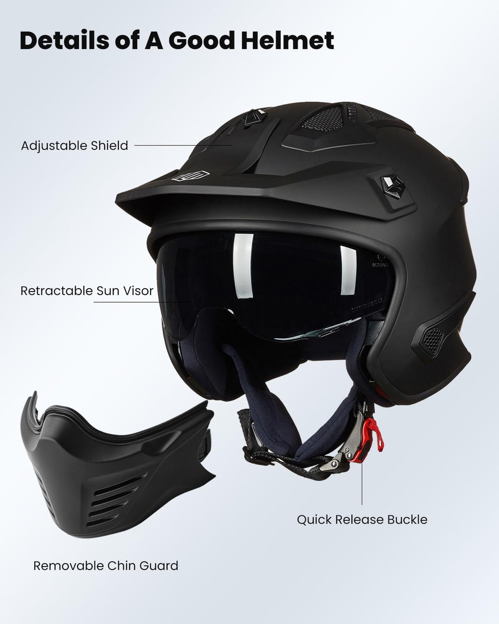Open Face Motorcycle 3/4 Half Helmet for Moped ATV UTV Cruiser Scooter Dirt Bike Motocross DOT ECE Model 726X