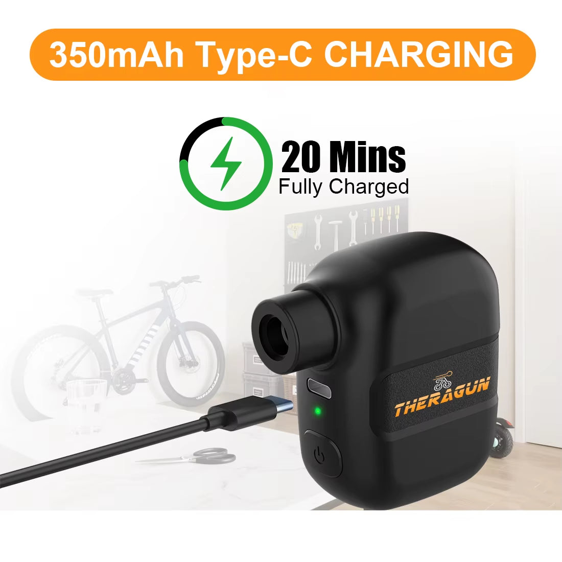 Mini Portable Bicycle Pump Rechargeable Electric Air Inflator 100PSI 5V Type-C Bike Accessories for Bike Schrader Presta Tires.