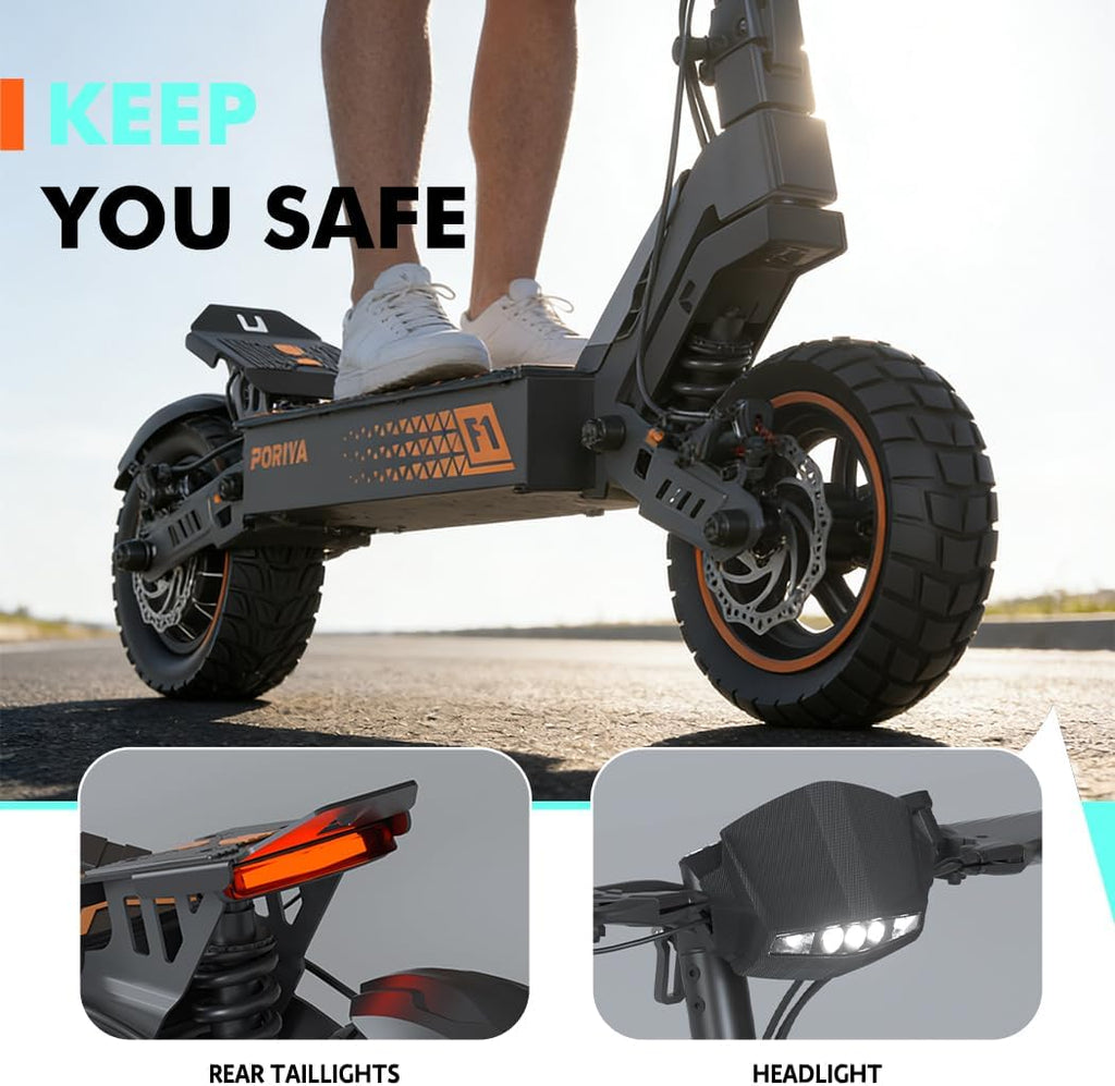 11" Pneumatic Tire Off-Road Scooter, Dual Suspension, Dual Disc Brake, LCD Display, 3 Speed Modes, 120KG Load, UL2272 Certified