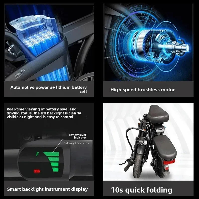 2026 Small E-Bike, 14-Inch 400W 48V 40AH Lithium Battery Adult Electric Bike, High Carbon Steel Frame Foldable Electric Bicycle