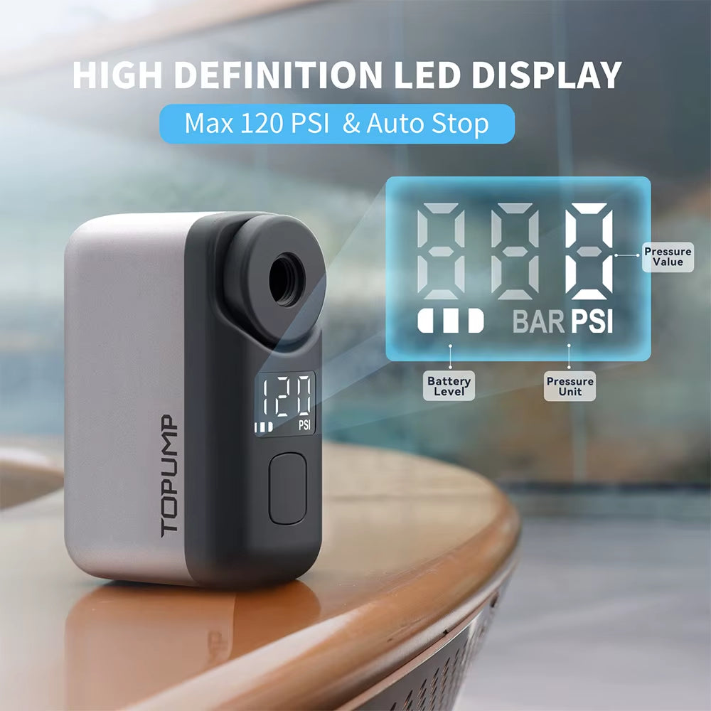 TB2 PRO Mini Portable Electric Pump for Bike Cordless Tire Inflator 120PSI Max 450Mah Battery with Screen Fast Charging