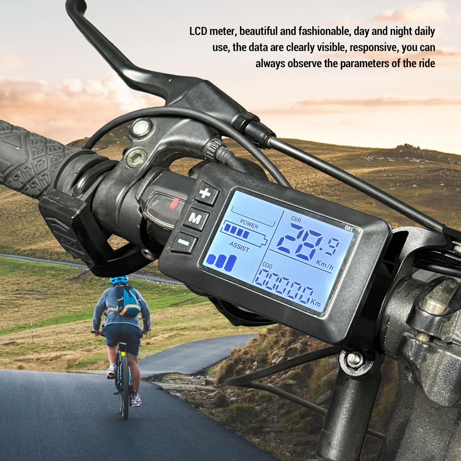Electric Bike LCD Display, 5 Pin Electric LCD Display Meter Speedometer with Waterproof Connector, Ebike LCD Display Control Panel Screen, E Bike Scooter Parts