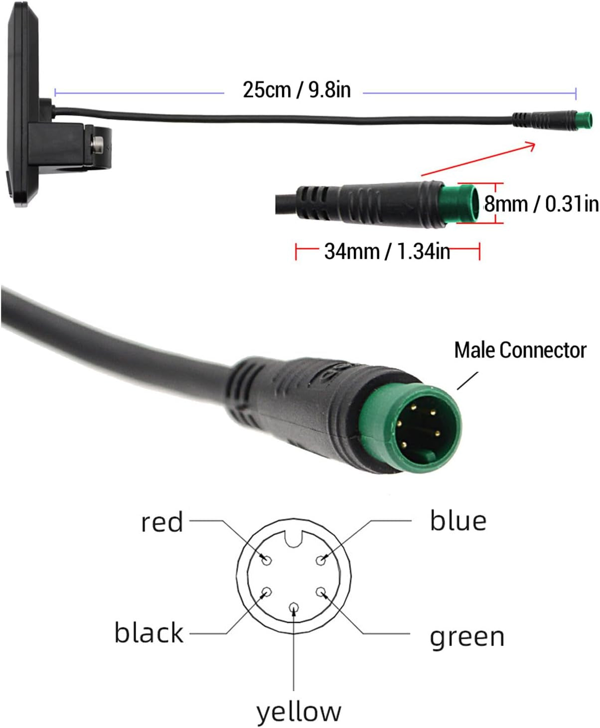 Electric Bike LCD Display, 5 Pin Electric LCD Display Meter Speedometer with Waterproof Connector, Ebike LCD Display Control Panel Screen, E Bike Scooter Parts